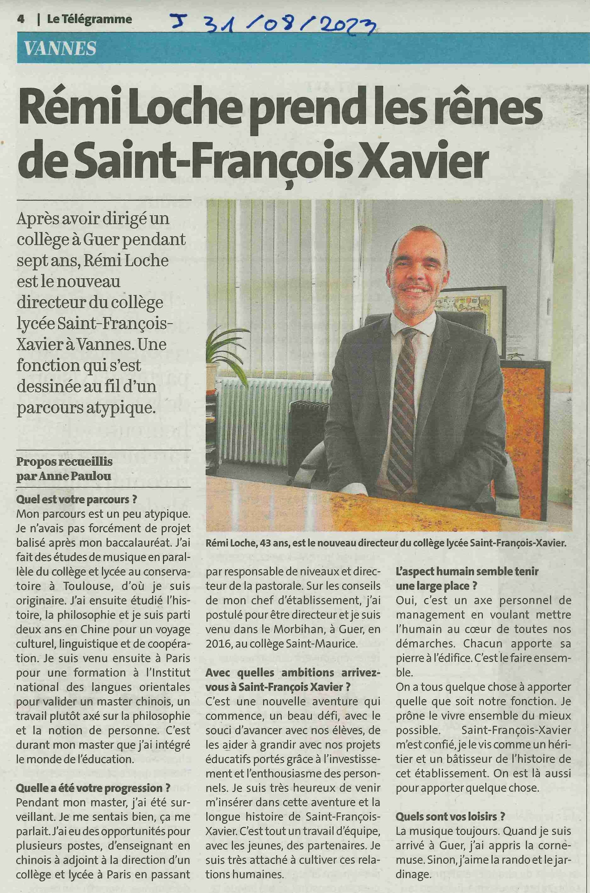 Rémi LOCHE prend les rênes de SFX - Le Télégramme du 31/08/2023